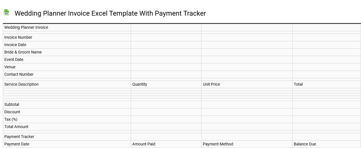 Wedding planner invoice Excel template with payment tracker