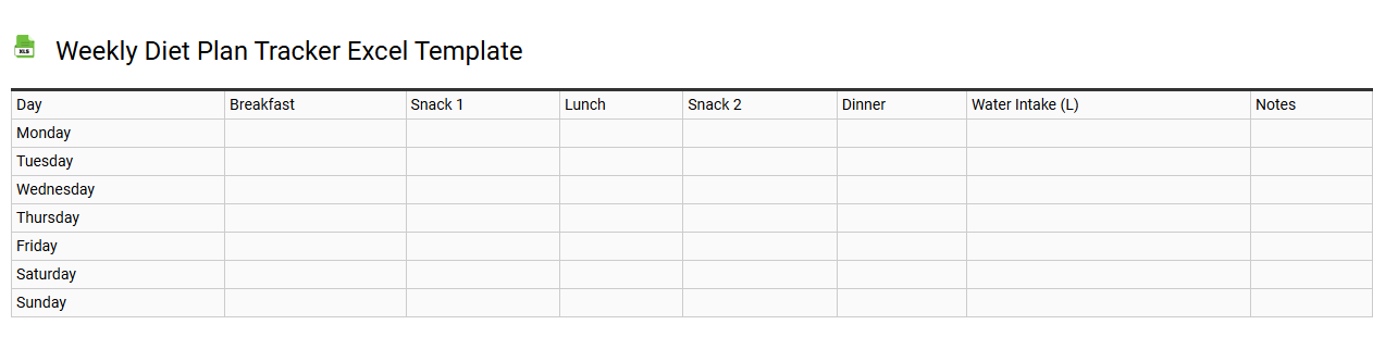 Weekly diet plan tracker Excel template