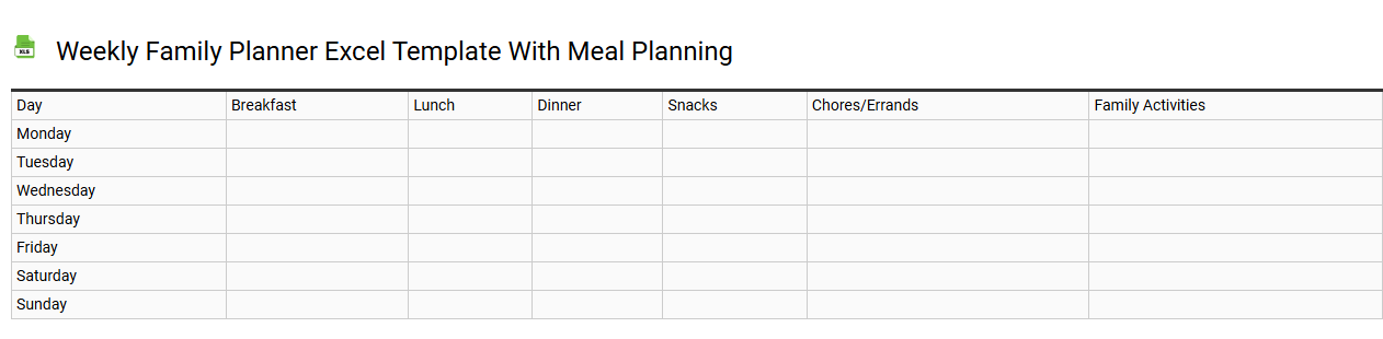 Weekly family planner Excel template with meal planning