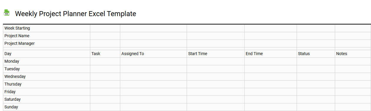 Weekly project planner Excel template