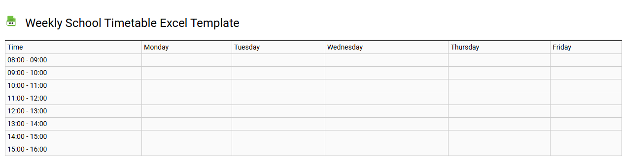 Weekly school timetable Excel template