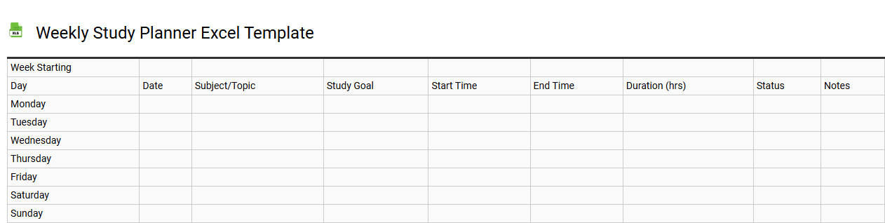 Weekly study planner Excel template