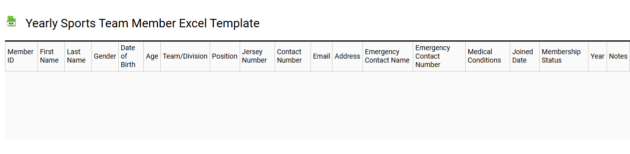 Yearly sports team member Excel template
